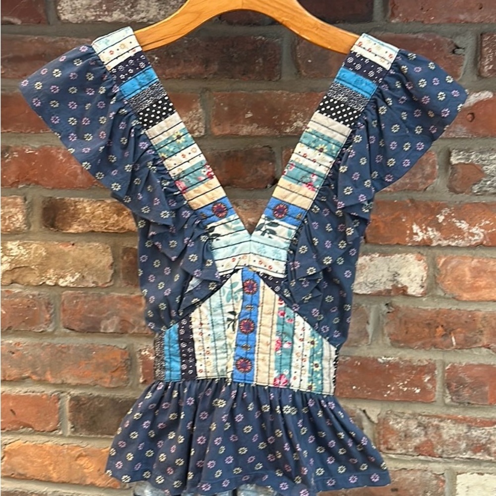 NWT! Anthropologie Women’s Let Me Be Ruffled Patchwork Top